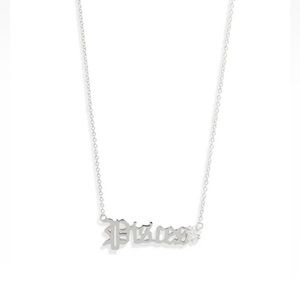 MELINDA MARIA Sterling Silver CZ Stone Zodiac Script Pendant Necklace- Pisces